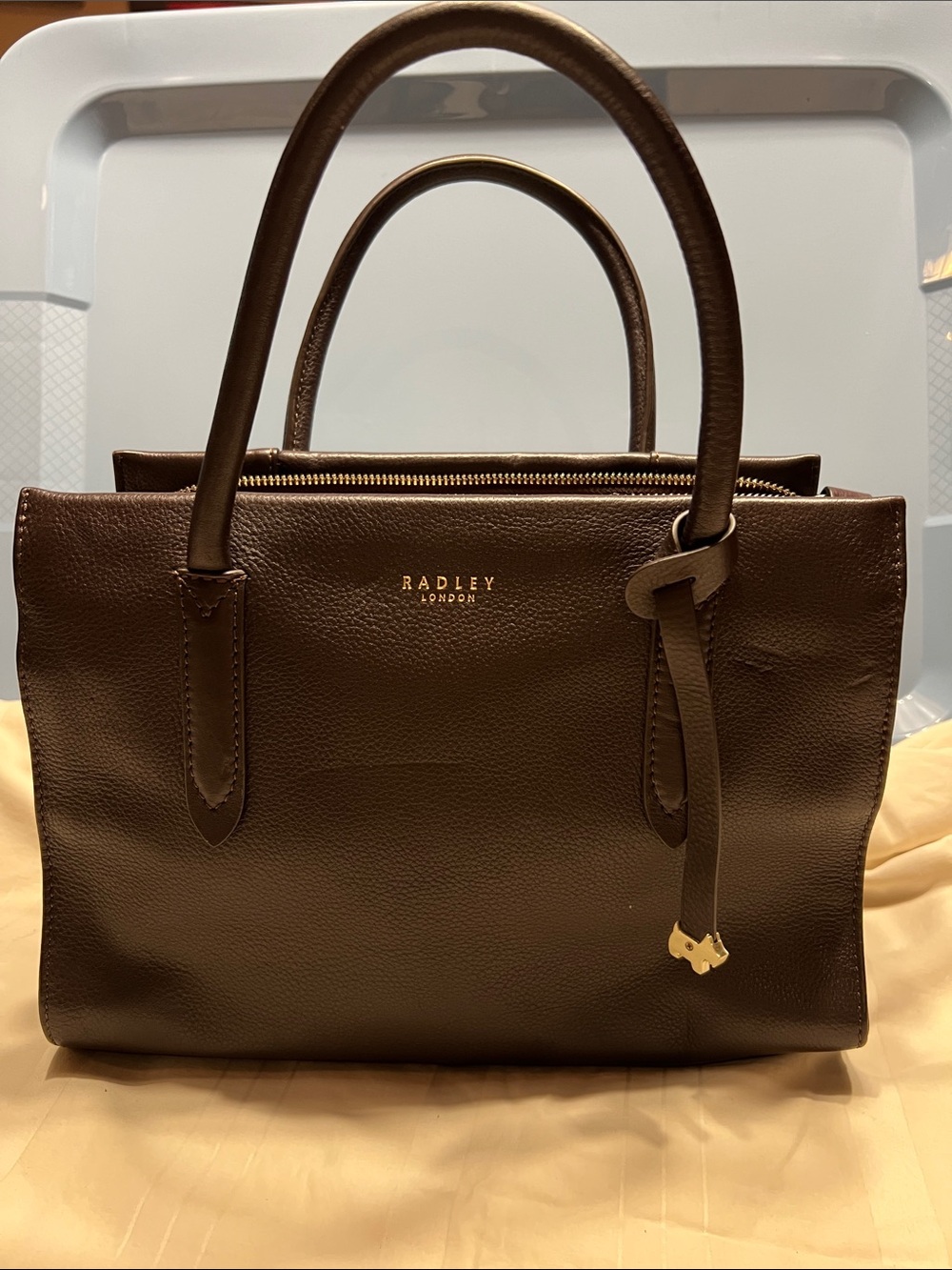 RADLEY LONDON Brown Pebble Leather Satchel with Top Handles